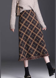 Damen Braun Quasten Plaid Strickröcke Winter