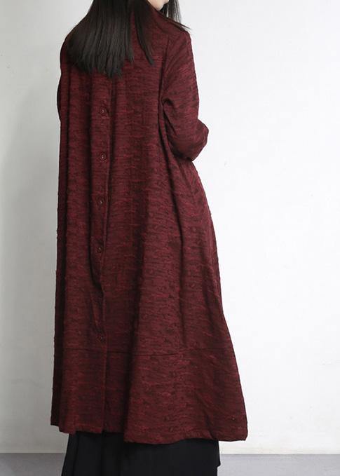 Women Burgundy Jacquard Plus Size Clothes Large Hem Outwear - bagstylebliss