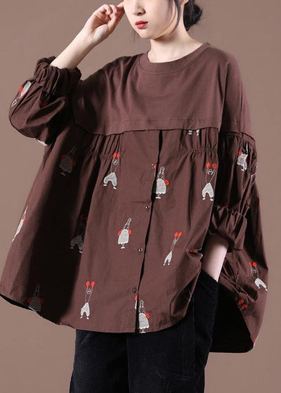 Women Button Autumn Style Tunics For Coffee Tops - bagstylebliss