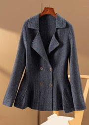 Women Camel Peter Pan Collar Button Patchwork Woolen Coat Fall