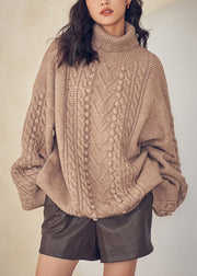 Women Caramel Turtleneck  Cable Knit Sweaters Top Fall