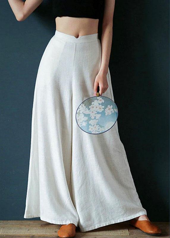 Women Casual Cotton Back Elastic Waist Loose Wide Leg Pants with Side Pockets - bagstylebliss