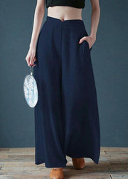 Women Casual Cotton Back Elastic Waist Loose Wide Leg Pants with Side Pockets - bagstylebliss
