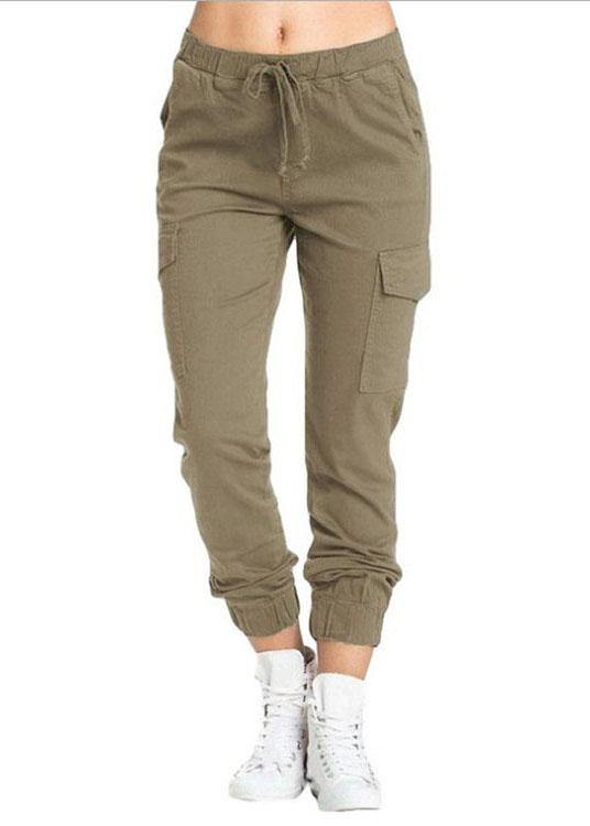 Women Casual Elastic Waist Drawstring Side Pockets Pants - bagstylebliss