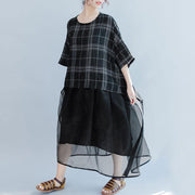 Women Casual Lattice Loose Summer Lacing Black Dress