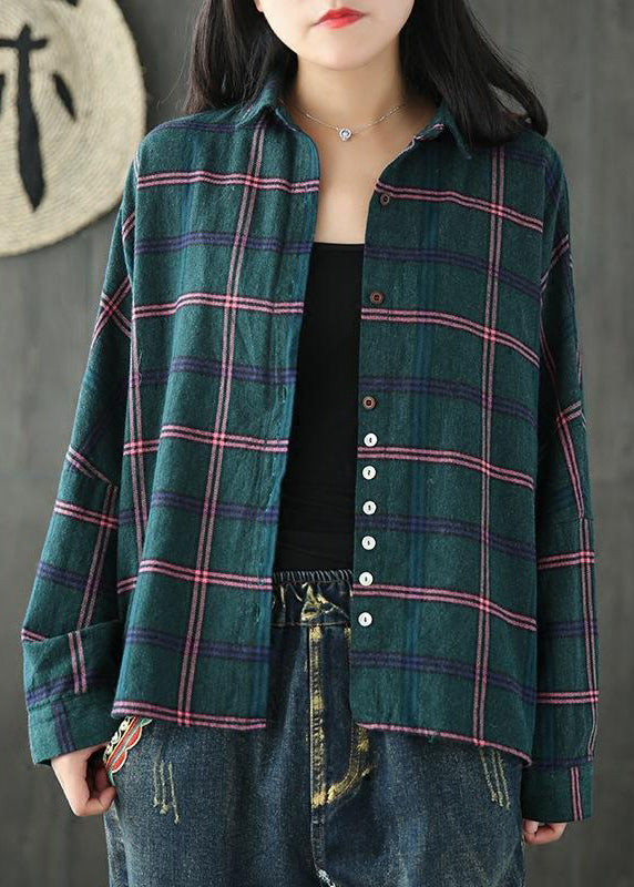 Women Casual Plaid Loose Cotton Spring Shirt