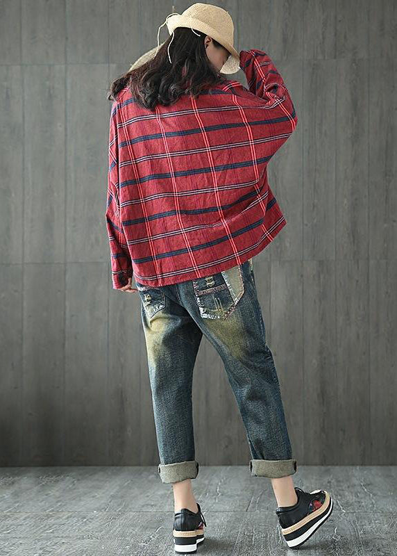 Women Casual Plaid Loose Cotton Spring Shirt