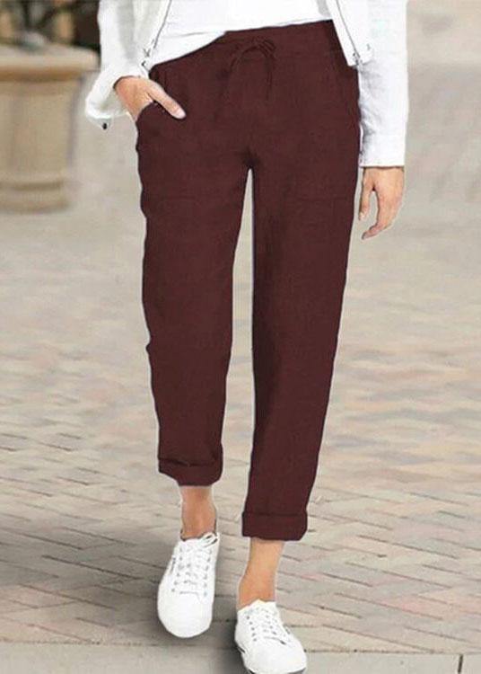 Women Casual Solid Color Elastic Waist Side Pockets Trouser Pants - bagstylebliss