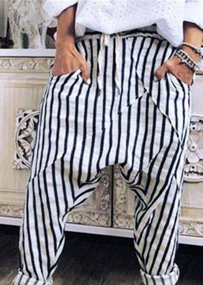 Women Casual Striped Elastic Waist Trouser Pants - bagstylebliss