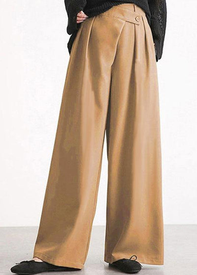 Women Casual Work Cross Button Design Wide Leg Pants - bagstylebliss