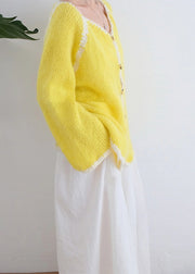 Women Casual Yellow O Neck Button Knit Cardigans Fall