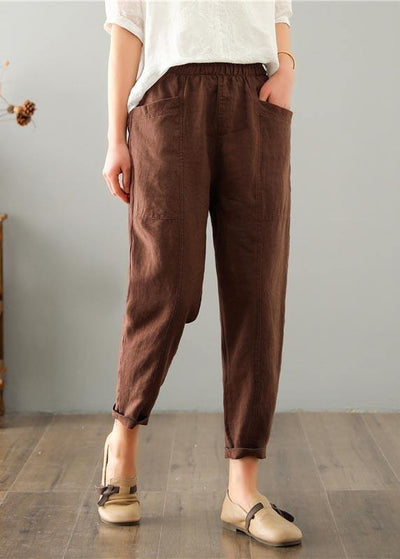 Women Chocolate Cotton Linen Summer Pants - bagstylebliss