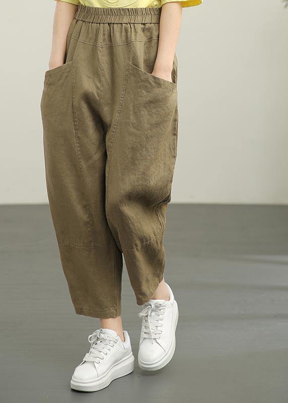 Women Chocolate Elastic Waist Linen Summer Pants - bagstylebliss