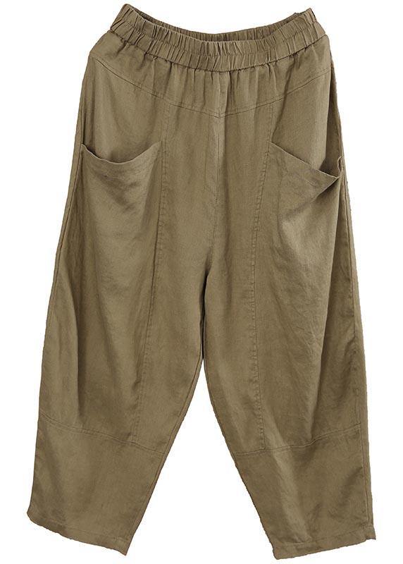 Women Chocolate Elastic Waist Linen Summer Pants - bagstylebliss