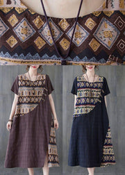 Women Chocolate Patchwork Print Oriental Party Summer Cotton Dress - bagstylebliss
