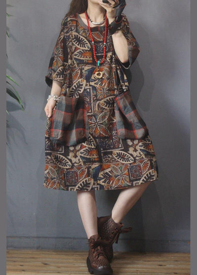 Women Chocolate Print Cotton Dress Patchwork Summer Dress - bagstylebliss