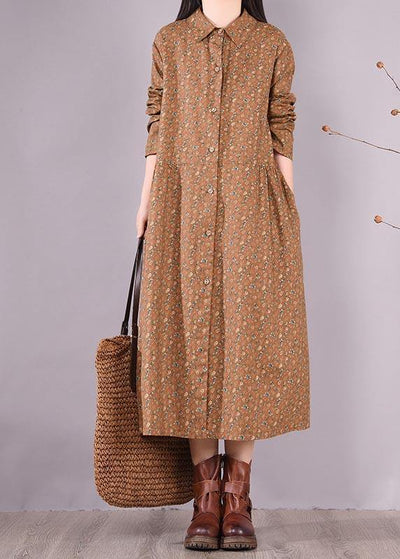 Women Chocolate Print Dress Lapel Button Down Daily Spring Dress - bagstylebliss