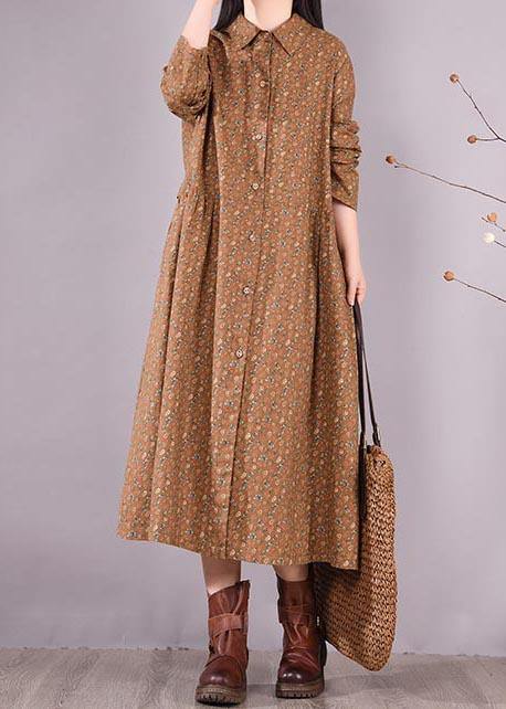 Women Chocolate Print Dress Lapel Button Down Daily Spring Dress - bagstylebliss