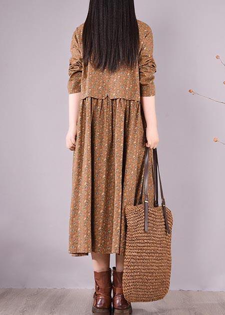 Women Chocolate Print Dress Lapel Button Down Daily Spring Dress - bagstylebliss