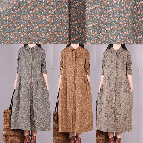 Women Chocolate Print Dress Lapel Button Down Daily Spring Dress - bagstylebliss