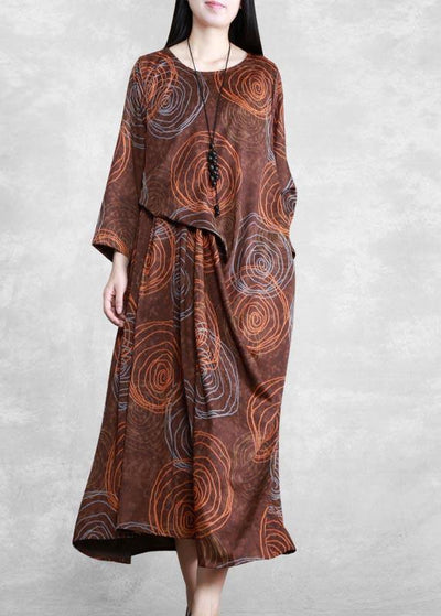 Women Chocolate Print Quilting Clothes O Neck Asymmetric Plus Size Spring Dresses - bagstylebliss