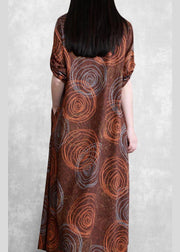 Women Chocolate Print Quilting Clothes O Neck Asymmetric Plus Size Spring Dresses - bagstylebliss