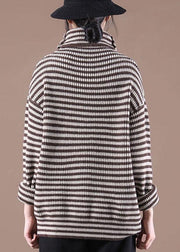 Women Chocolate Striped Long Sleeve Fall Knit Top - bagstylebliss