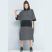 Women Clothing Loose Casual Cotton Striped Dress