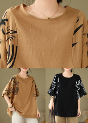 Women Coffee O-Neck Print Cozy Top Summer