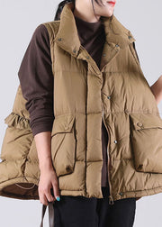 Women Chocolate Ruffled Pockets Duck Down Sleeveless down vest