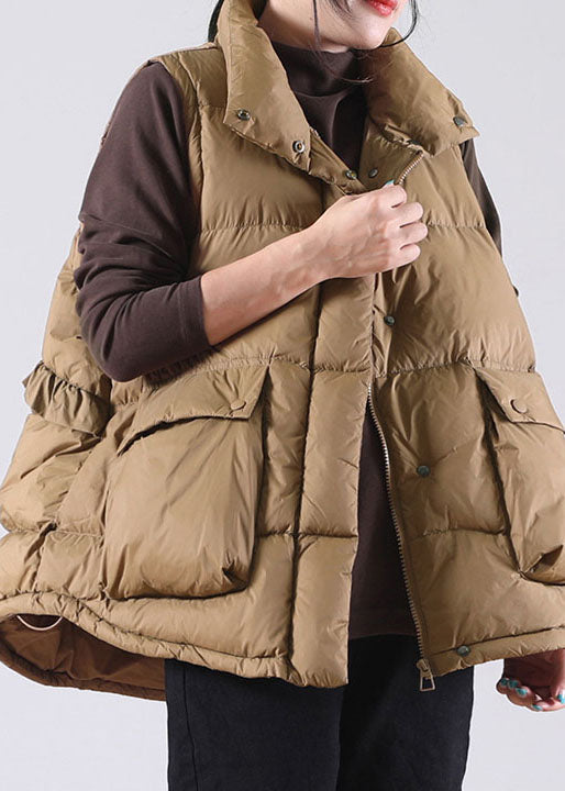 Women Chocolate Ruffled Pockets Duck Down Sleeveless down vest