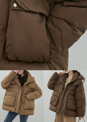 Women Coffee Zippered Pockets Patchwork Duck Down Coat Winter