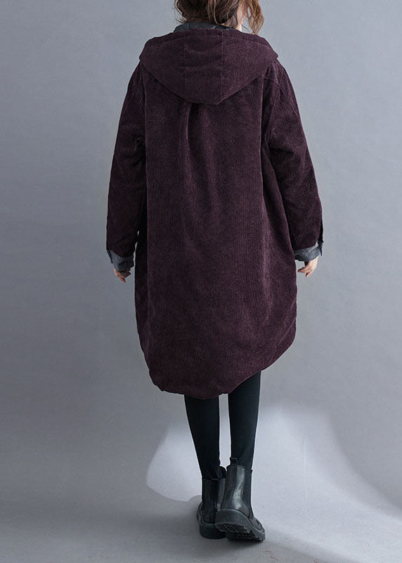 Women Chocolate hooded Pockets Winter Jackets Cotton Thick Coats