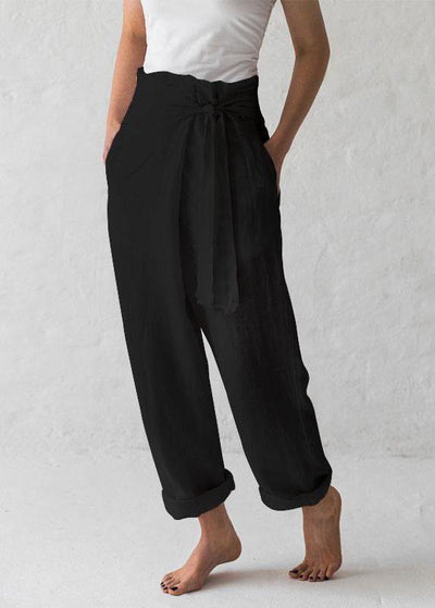 Women Cotton Belted High Waist Casual Wide Leg Harem Pants - bagstylebliss