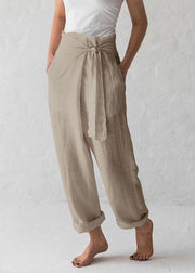 Women Cotton Belted High Waist Casual Wide Leg Harem Pants - bagstylebliss