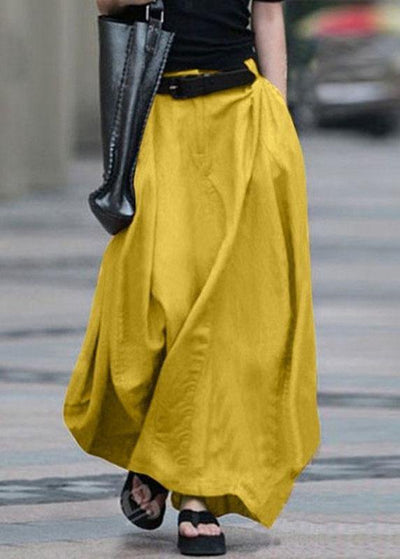 Women Cotton High Elastic Waist Side Pocket Zipper Solid Casual Skirts - bagstylebliss