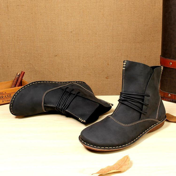 Women Cross Strap  Khaki Cowhide Leather Ankle boots - bagstylebliss