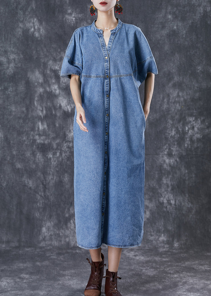 Women Denim Blue Oversized Patchwork Cotton Long Dress Fall