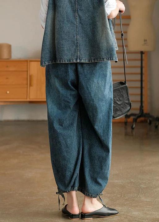 Women Denim Drawstring Pocket Wide Leg Jeans - bagstylebliss