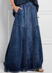 Women Distressed Solid Color Elastic Waist Loose Denim Skirt With Pocket - bagstylebliss