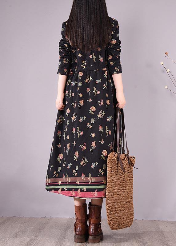 Women Drawstring Spring Tunics Black Print Art Dresses - bagstylebliss