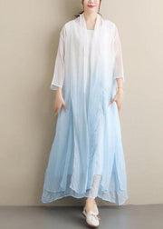 Women Gradient Blue Clothes O Neck Two Pieces Robes Summer Dresses - bagstylebliss