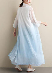 Women Gradient Blue Clothes O Neck Two Pieces Robes Summer Dresses - bagstylebliss