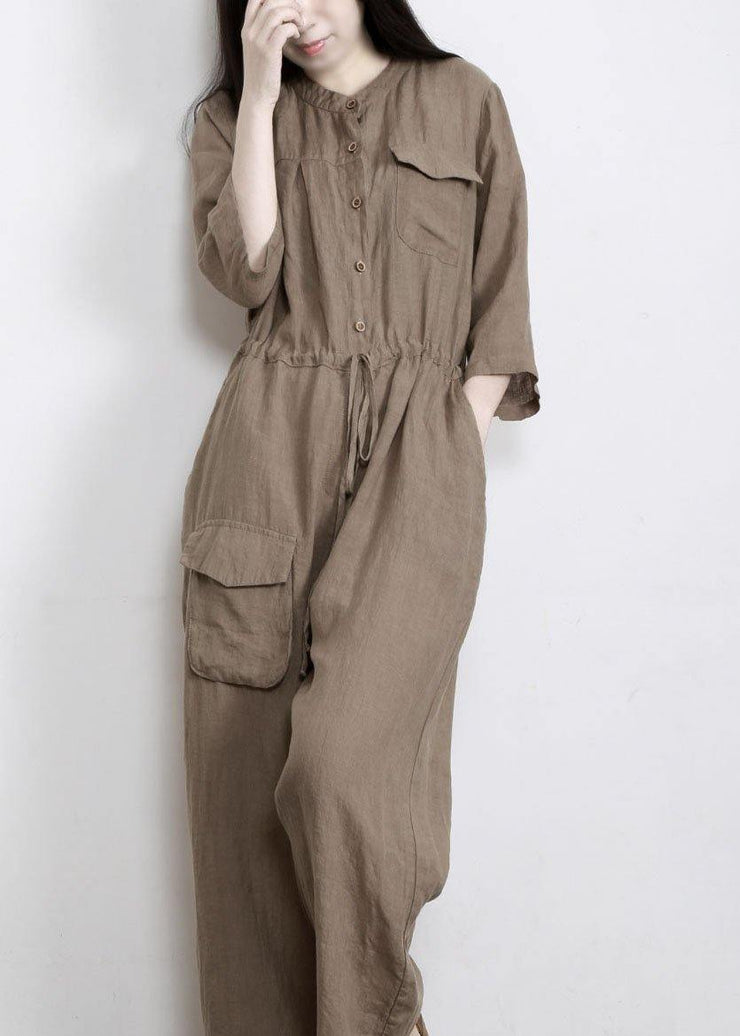 Women Gray drawstring Outfits Rompers Linen - bagstylebliss