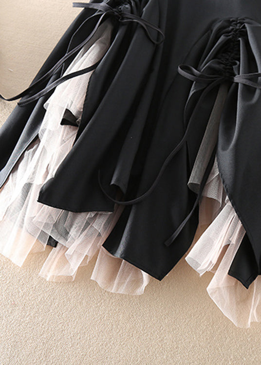 Women Green Asymmetrical drawstring Patchwork Tulle Skirts Spring