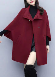 Women Green Button Pockets Patchwork Woolen Coat Fall