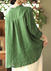 Women Green Embroideried asymmetrical design Linen Shirts Spring