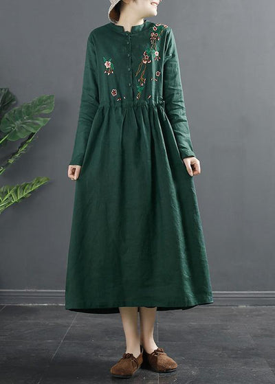 Women Green Embroidery Long Shirts Drawstring Dresses - bagstylebliss