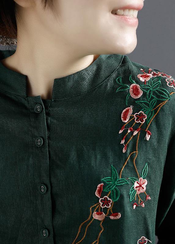 Women Green Embroidery Long Shirts Drawstring Dresses - bagstylebliss