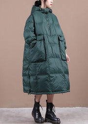 Women Green Hooded drawstring Fine Cotton Filled Winter Coat